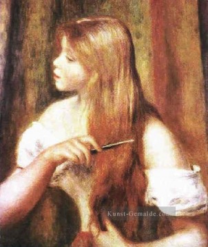 junge Mädchen ihr Haar Pierre Auguste Renoir Kämmen Ölgemälde
